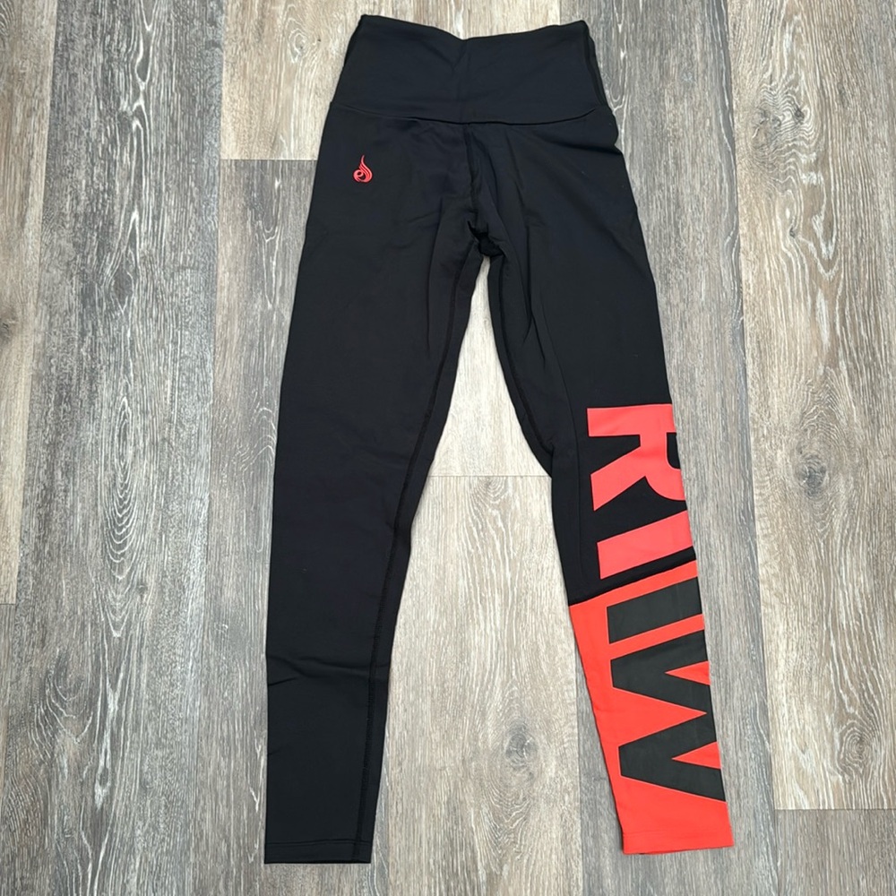 RVW High-Waist Black Leggings with Red Logo Accent